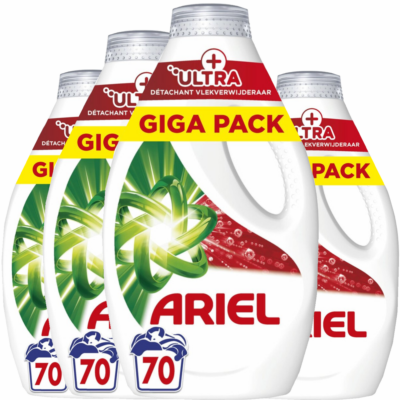 Ariel Vloeibaar Wasmiddel +Ultra Vlekverwijderaar 280 Wasbeurten (4x70)  - Voordeelverpakking