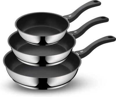 WMF 3-delige gecoate koekenpan met handvat - Pannenset non-stick - diameters 20/24/28 cm - Zilver Zwart