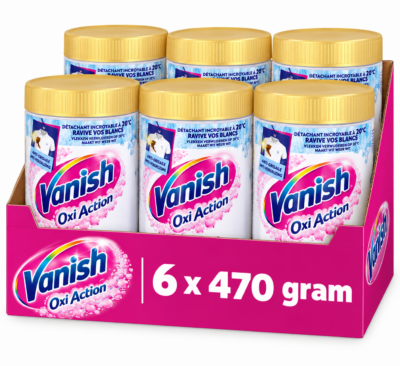 Vanish - Oxi Action - Crystal White - Poeder - Vlekkenverwijderaar voor witte was - 6x 470 gram